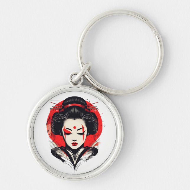 Porte-clés Geisha Elegance : Beauté rouge et noire (Devant)