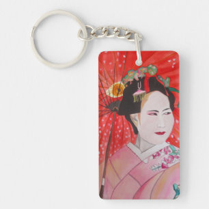 Porte-clés Geisha japonais avec parapluie rouge