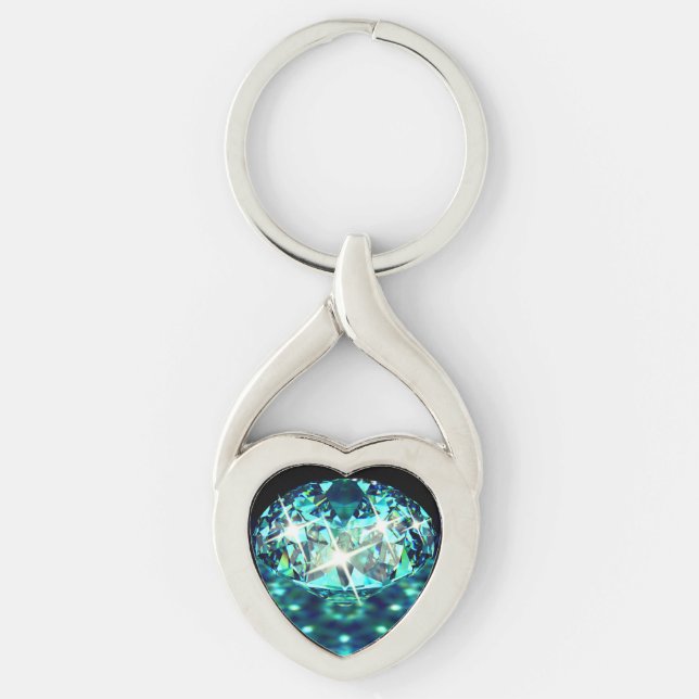 Porte-clés Gem diamant brillant élégant turquoise noir (Devant)