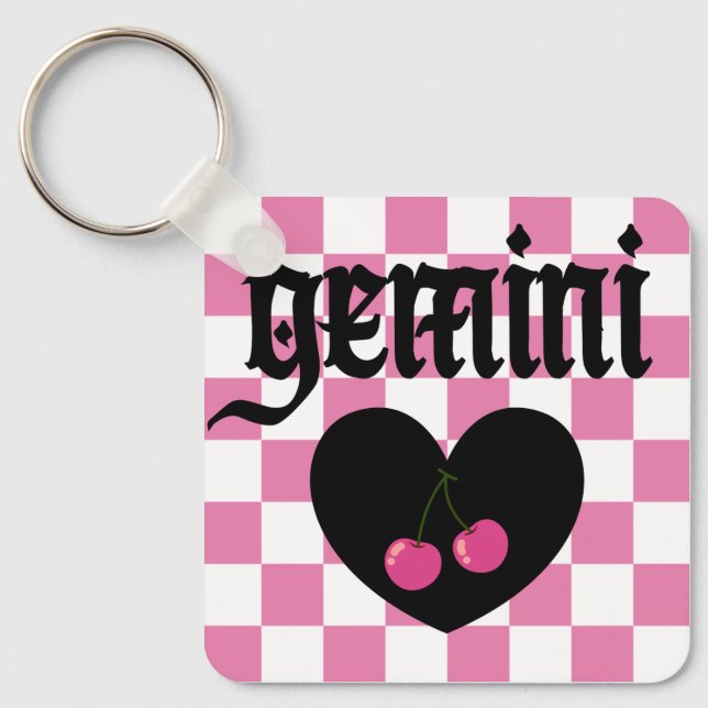 Porte-clés Gemini Gothique esthétique À damiers design cerise (Recto)