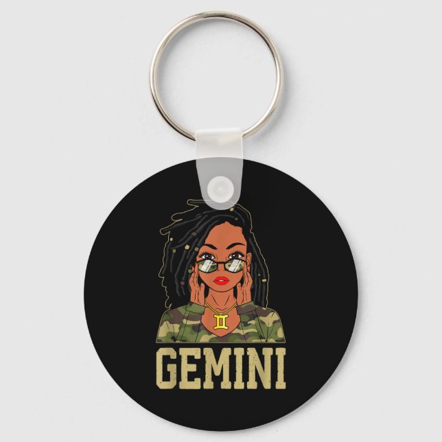 Porte-clés Gemini Loc'd Hair Sy Black Woman Camo Melanin Girl (Recto)