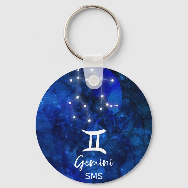 Porte-clés Gemini Zodiac Constellation Blue Galaxy Monogram (Recto)