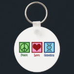 Porte-clés Geneticiste Peace Love Genetics Company<br><div class="desc">Peace Love Genetics. Un joli cadeau généticien avec un signe de paix cool,  un coeur et un brin d'ADN double hélice.</div>
