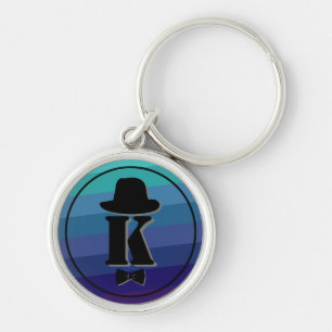 Porte-clés Gentleman casquette arc bleu ombre nom initial mon