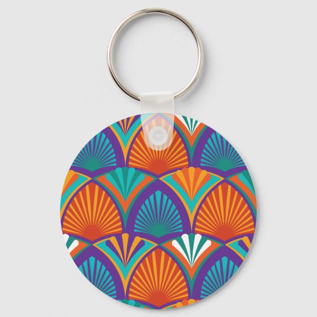 Porte-clés Geometric bright pattern with palm leaves, flowers (Recto)