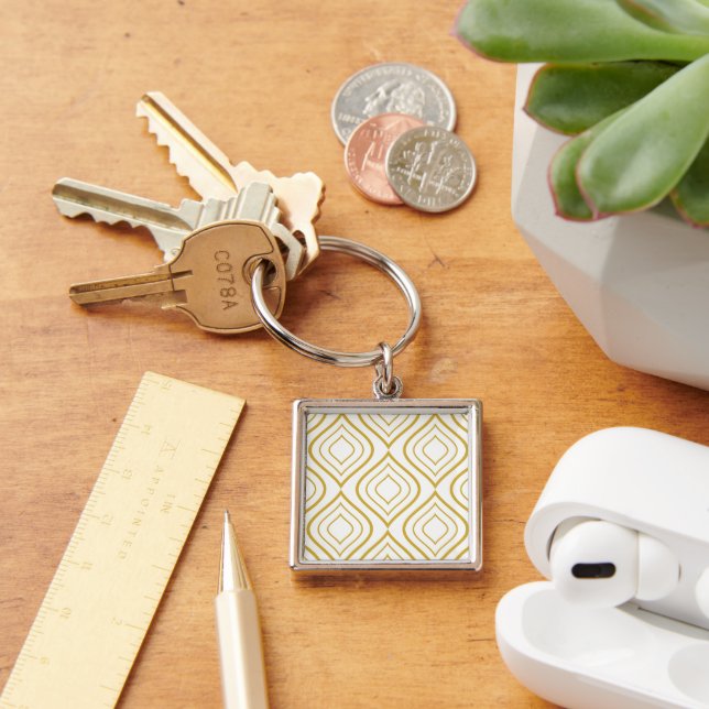 Porte-clés Géométrique abstrait, blanc et or (Bureau)