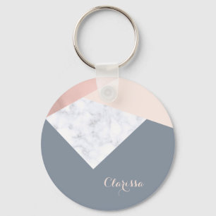 Porte-clés géométrique beige gris d'or rose élégant de marbre