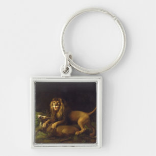 Porte-clés George Stubbs un lion attaquant un mâle, c.1765