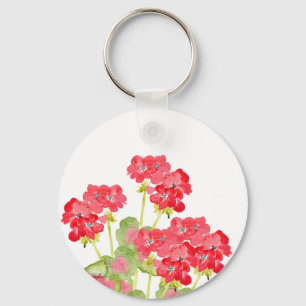 Porte-clés Geraniums d'aquarelles rouges 2