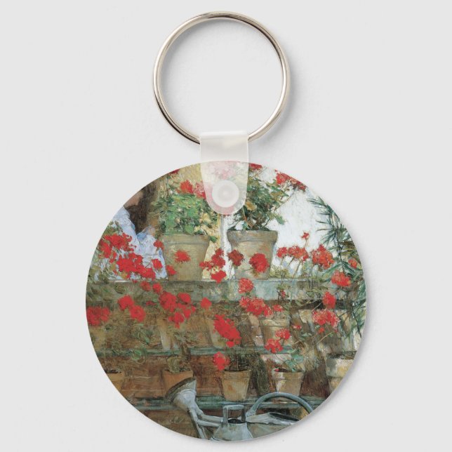 Porte-clés Geraniums par Childe Hassam, Impressionnisme Vinta (Recto)
