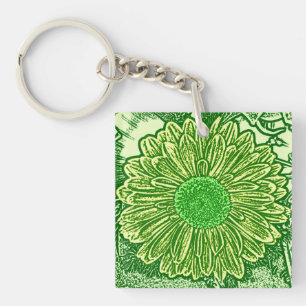 Porte-clés Gerbera Daisy Block Imprimer - vert citron