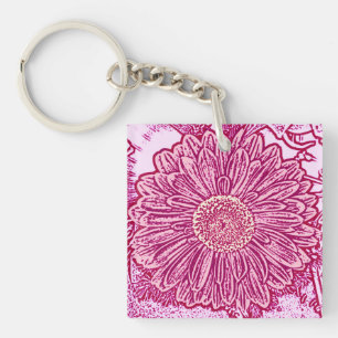 Porte-clés Gerbera Daisy Block Print - nuances roses
