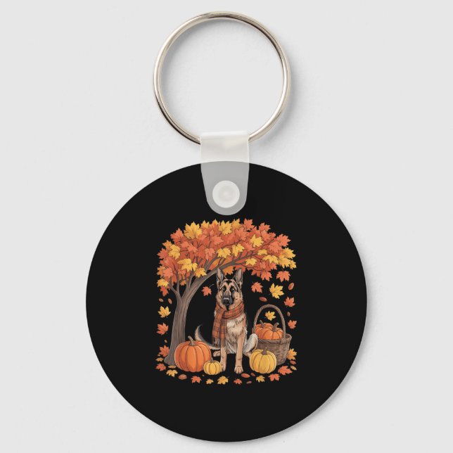 Porte-clés German Shepherd Dog Fall Scarf Pumpkin Autumn Than (Recto)