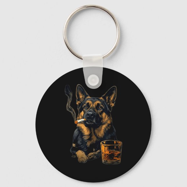 Porte-clés German Shepherd Dog Smoking Cigarette Whisky Lover (Recto)