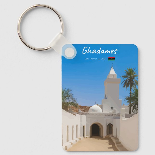 Porte-clés Ghadames, Libye - Mosquée Blanche Classique (Recto)