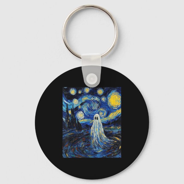 Porte-clés Ghost Halloween - Style Van Gogh - Nuit étoilée  (Recto)