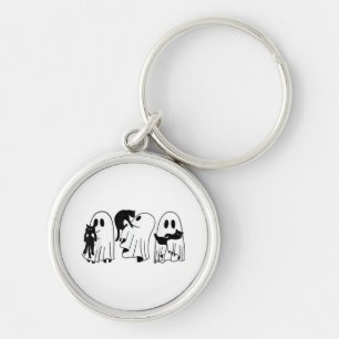 Porte-clés Ghost Holding Chat noir Funny Halloween Amoureux d