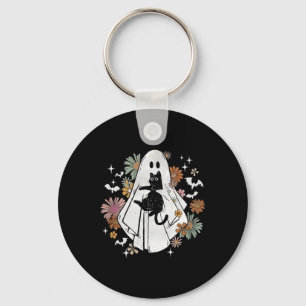 Porte-clés Ghost Holding Chat noir Super Floral Halloween Go
