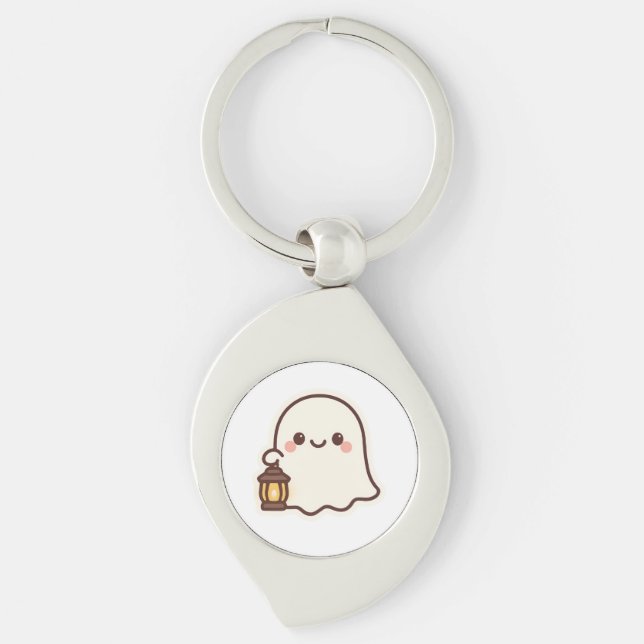 Porte-clés Ghost Kawaii avec lanterne - Design d'esprit migno (Devant)