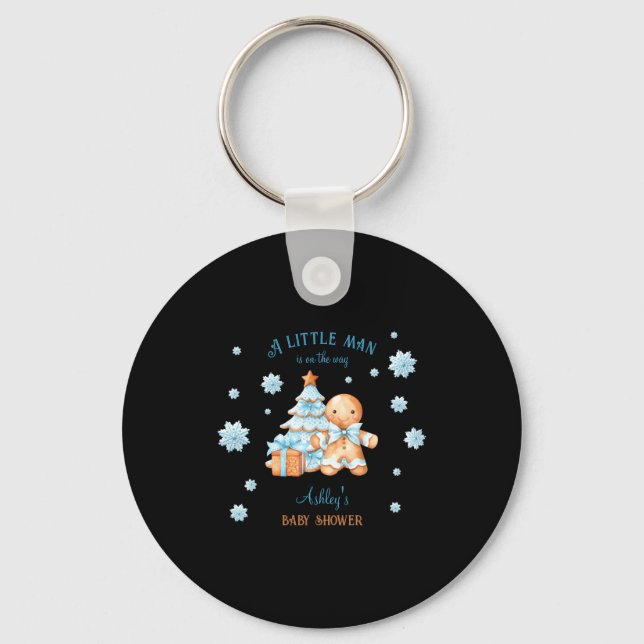 Porte-clés Gingerbread Man Boy Blue Christmas Baby Shower  (Recto)