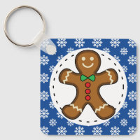 Gingerbread Man on Blue White Snowflakes