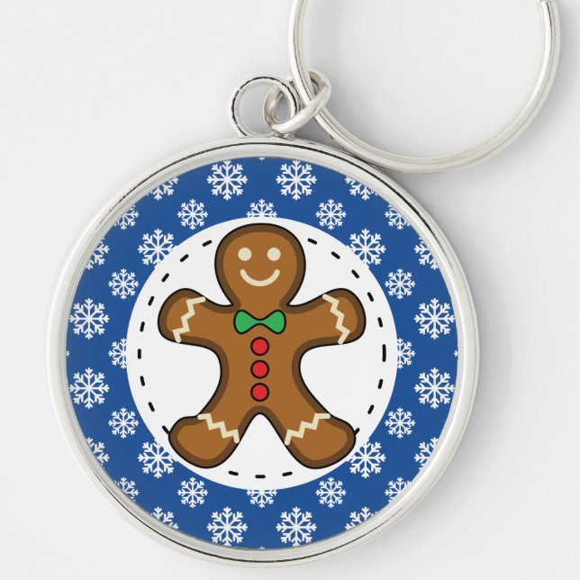 Porte-clés Gingerbread Man on Blue White Snowflakes (Devant)