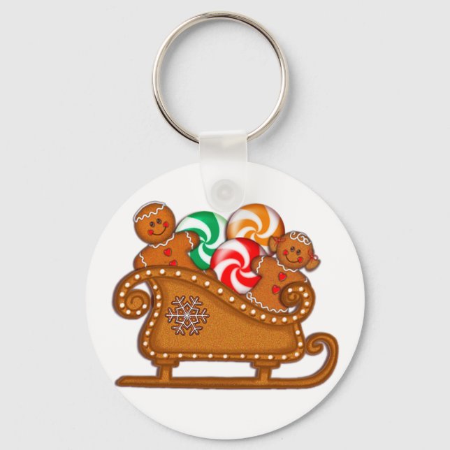 Porte-clés GINGERPREAD KIDS, COOKIES & SLEIGH par SHARON SHAR (Recto)