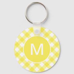 Porte-clés Gingham Classique Jaune Clair à Monogramme