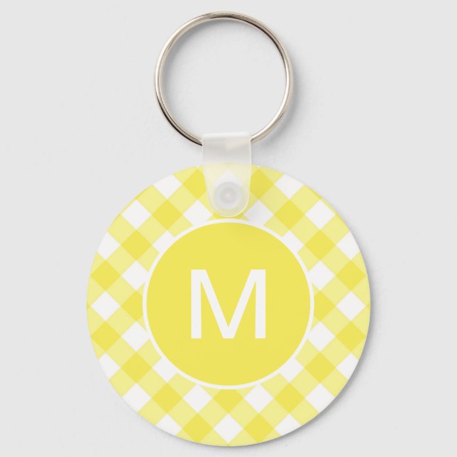 Porte-clés Gingham Classique Jaune Clair à Monogramme (Recto)
