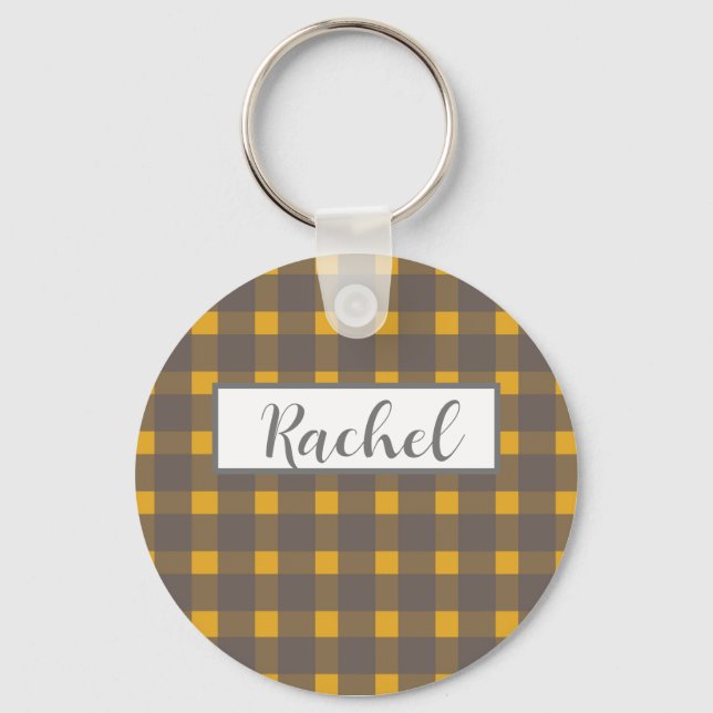 Porte-clés Gingham Gris Jaune Rustique  (Recto)
