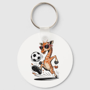 Porte-clés Girafe Drôle Jouant Au Football Ll Illustration Co