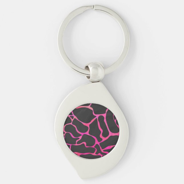 Porte-clés Girafe Imprimé Rose Chaud et Noir (Devant)