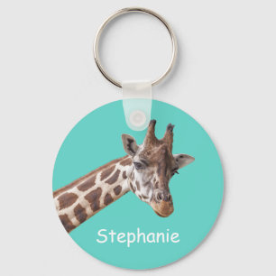 Porte-clés Giraffe Animal sur nom personnalisé Turquoise