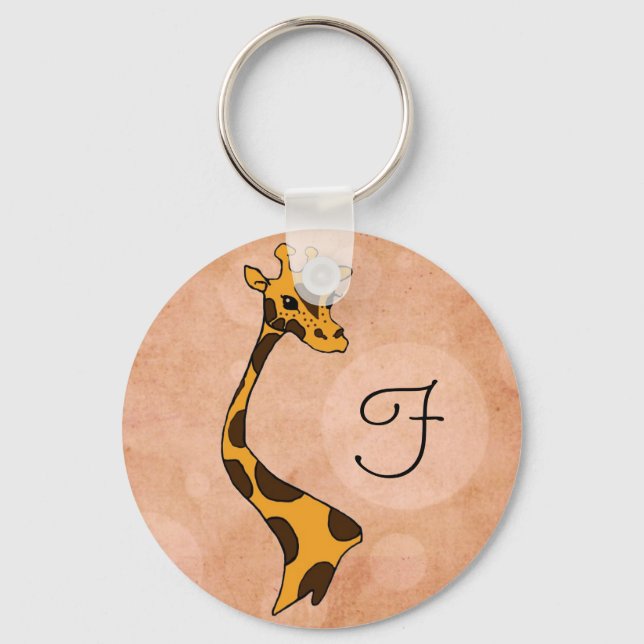 Porte-clés Giraffe de dessin en cercles orange ~ Porte - clé  (Recto)