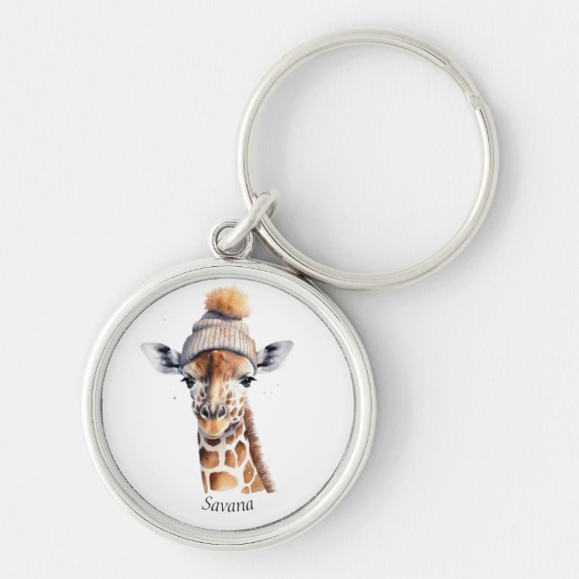 Porte-clés Giraffe en casquette d'hiver personnalisable (Devant)