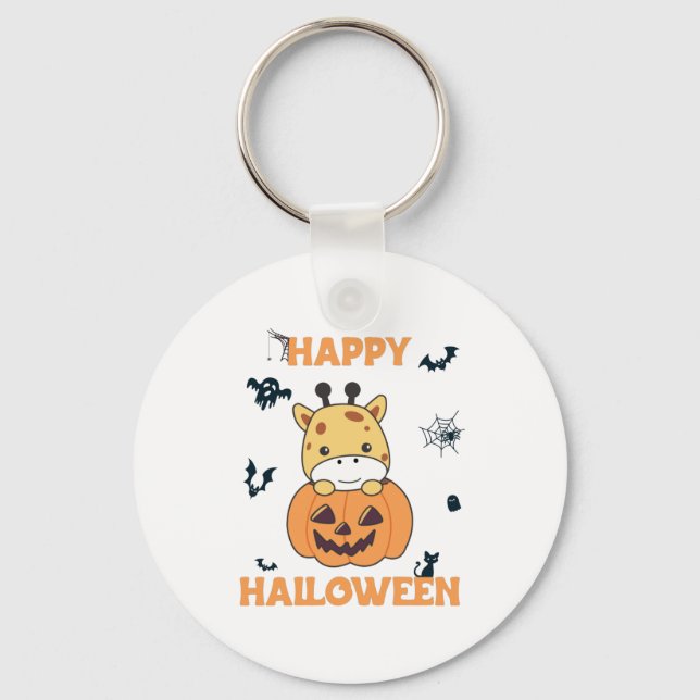 Porte-clés Giraffe En Giraffes Cute Citrouille Joyeux Hallowe (Recto)