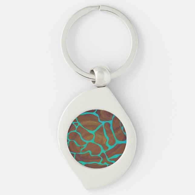Porte-clés Giraffe Impression Brown et Turquoise (Devant)