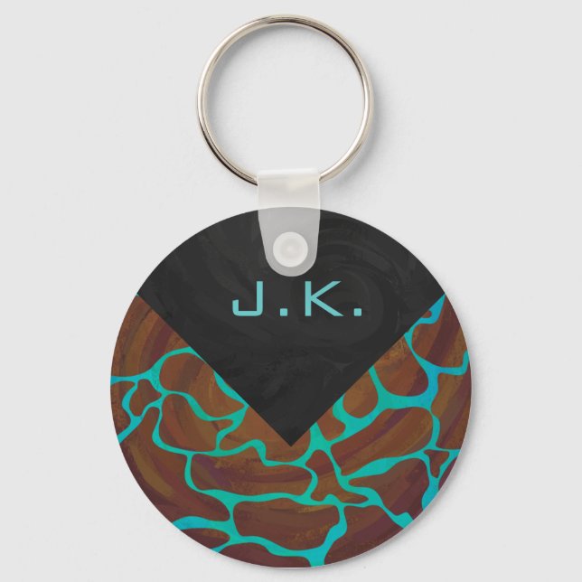 Porte-clés Giraffe Impression Brown et Turquoise (Recto)