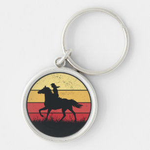 Porte-clés Girl équitation Cheval Coucher de soleil Vintage T