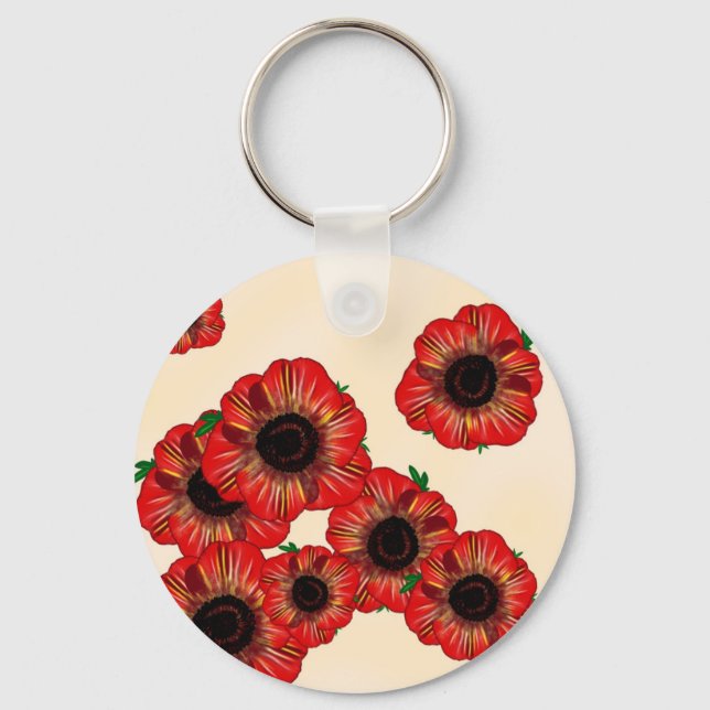 Porte-clés Girl name Poppy, red poppy pattern Art by LeahG (Recto)