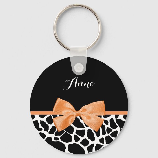 Porte-clés Girly Giraffe Imprimer Bow en ruban orange avec no (Recto)