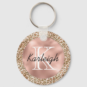 Porte-clés Girly Peach Brown Leopard Print Monogram