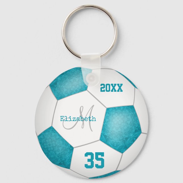 Porte-clés girly turquoise blue and white soccer season (Recto)