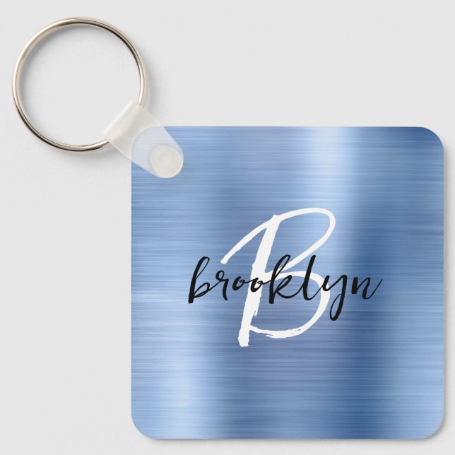 Porte-clés Glam Blue Métal Brossé Monogramme  (Recto)