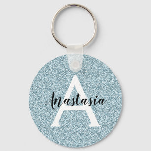Porte-clés Glam Blue Silver Glitter Sparkles Monogram Name