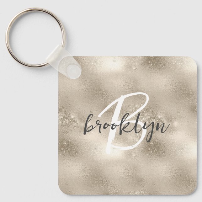 Porte-clés Glam Champagne Or Glitter Sparkle Monogramme  (Recto)