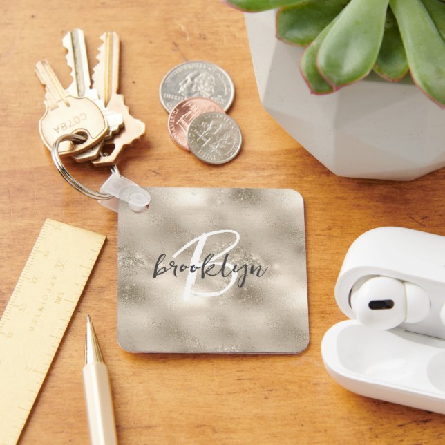 Porte-clés Glam Champagne Or Glitter Sparkle Monogramme  (Bureau)