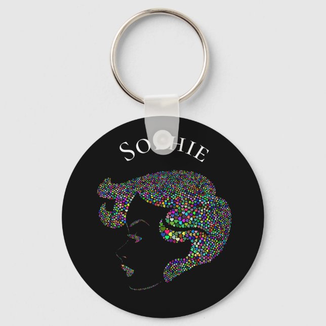 Porte-clés Glam fille avec le coeur nom personnel (Recto)