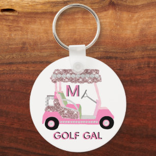 Porte-clés Glam Glitz Monogram Rose Gold Golf Cart 