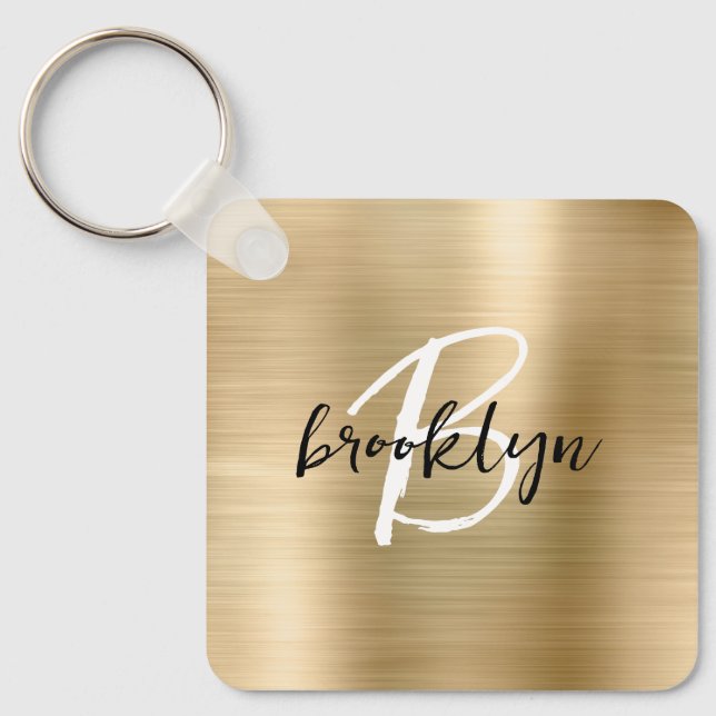 Porte-clés Glam Gold Métal Brossé Monogramme  (Recto)